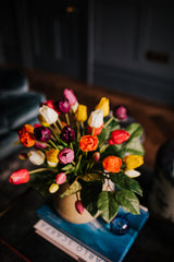 Luxury artificial Tulip arrangement styled in a sleek vase perfect for home styling or to gift.