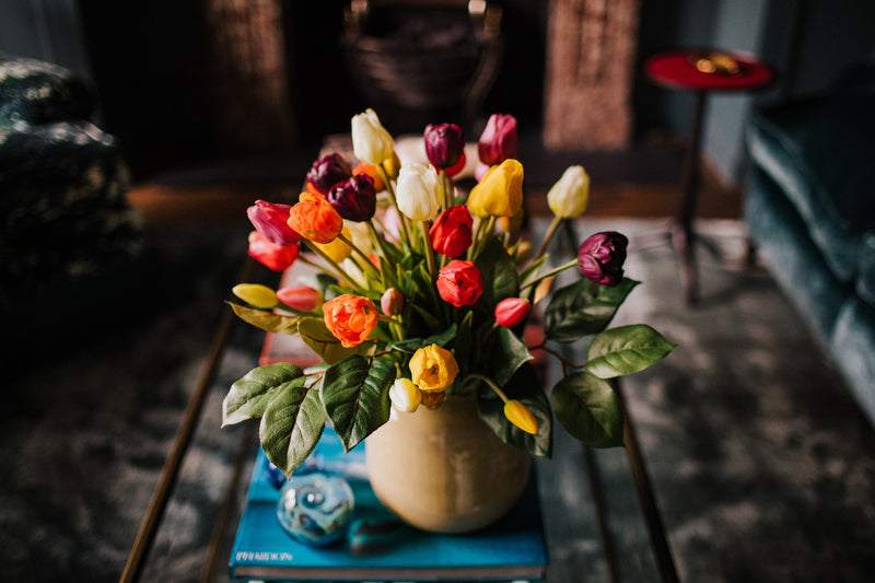 Luxury artificial Tulip arrangement styled in a sleek vase perfect for home styling or to gift.