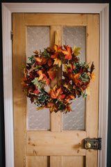 A bold and invigorating display of mixed seasonal foliage celebrating the colours and textures of the autumn season.  Our Maple Syrup wreath will instantly uplift and add warmth to any space through the winter months for years to come!